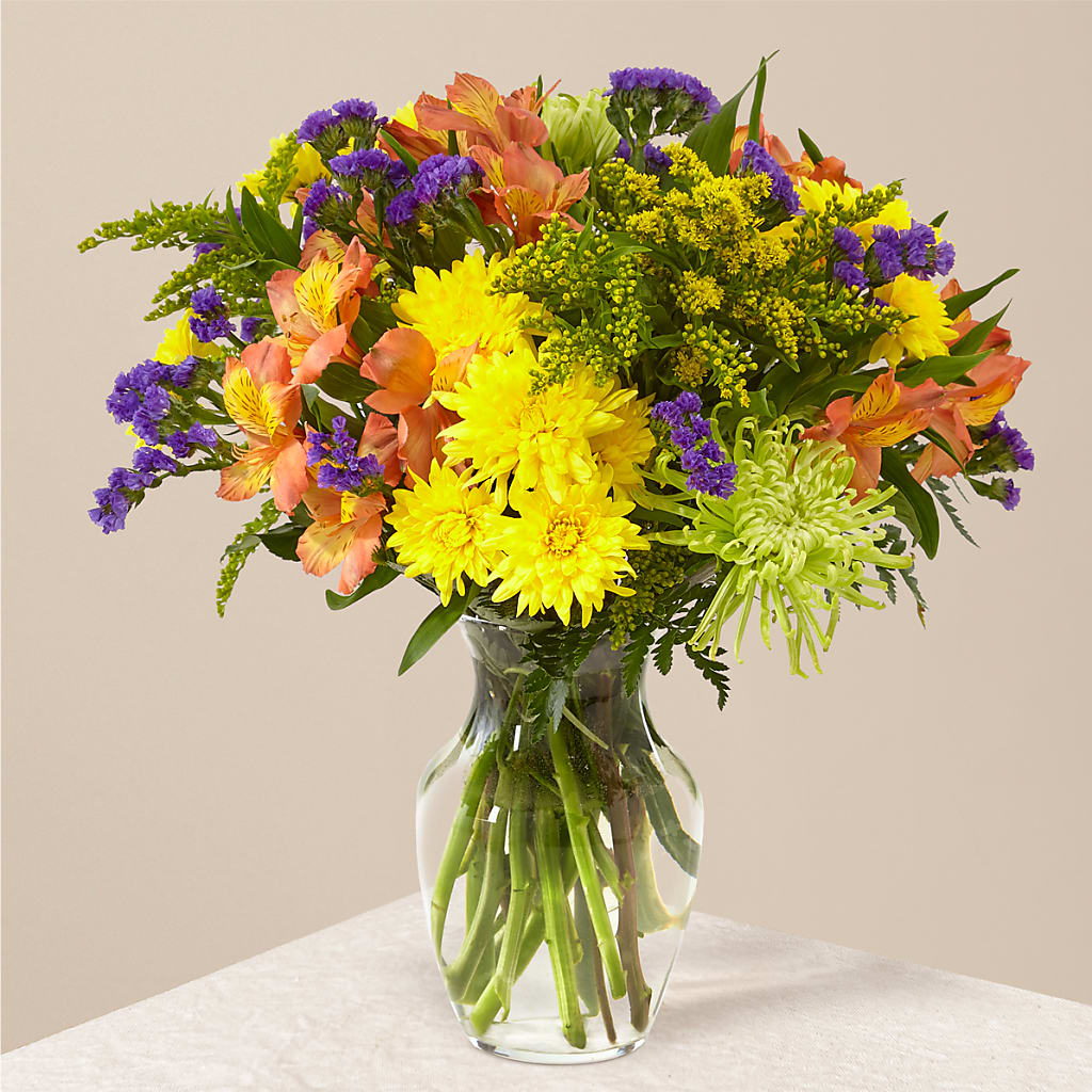 Marmalade Skies Bouquet with Vibrant Roses and Mixed Seasonal Blooms