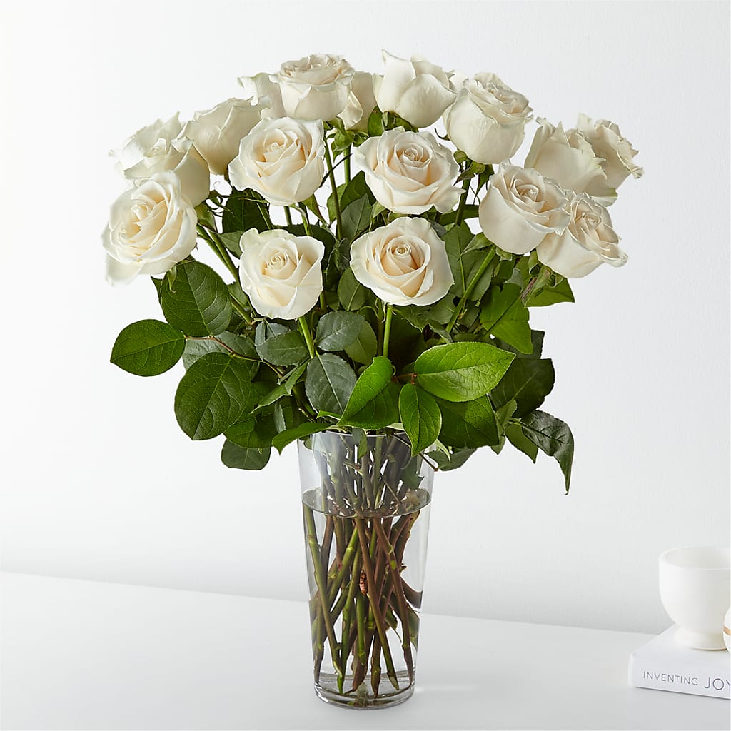 Premium Long Stem White Rose Bouquet Fresh Floral Arrangement