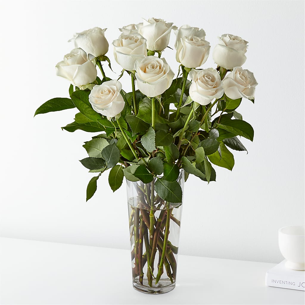 Premium Long Stem White Rose Bouquet Fresh Floral Arrangement