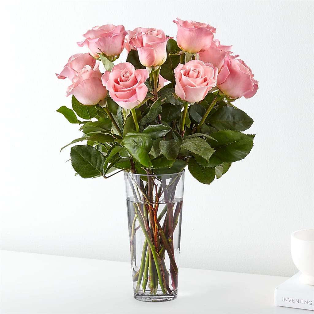 Elegant Long Stem Pink Rose Bouquet Fresh Floral Arrangement