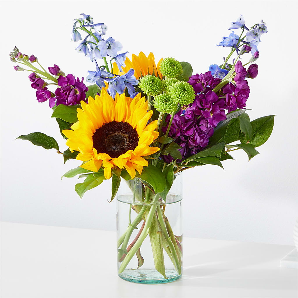 Catching Rays Bouquet Sunflower and Delphinium Floral Arrangement