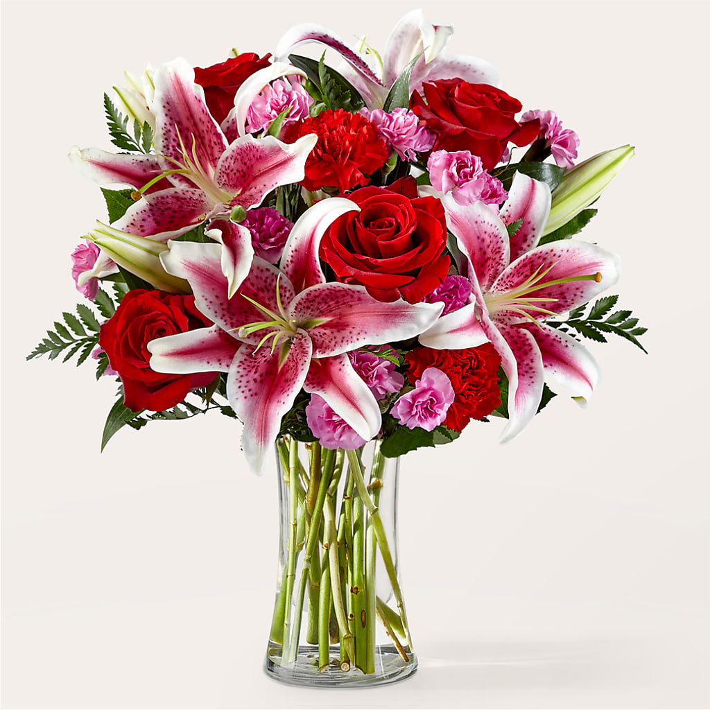 Honeymoon Mixed Floral Bouquet with Fresh Roses and Lilies