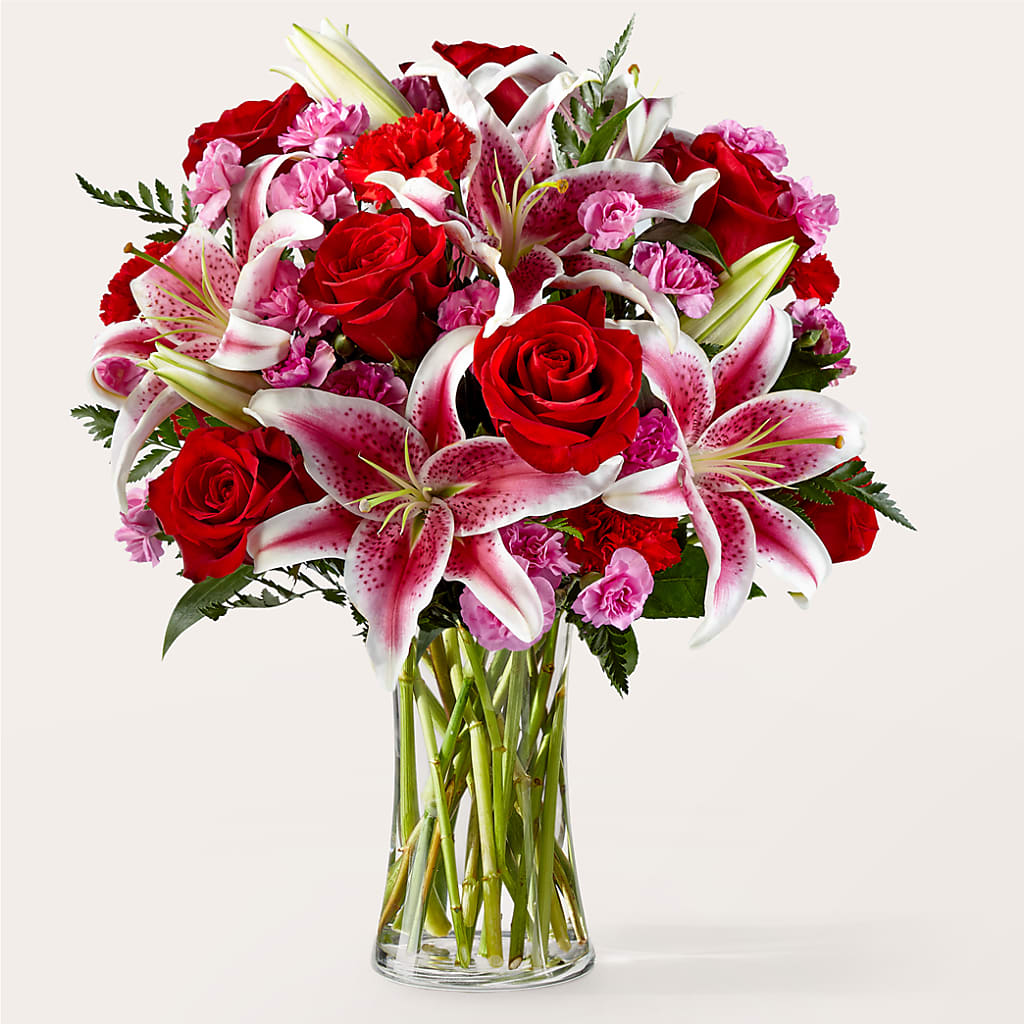 Honeymoon Mixed Floral Bouquet with Fresh Roses and Lilies