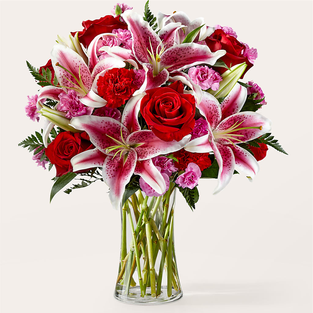 Honeymoon Mixed Floral Bouquet with Fresh Roses and Lilies