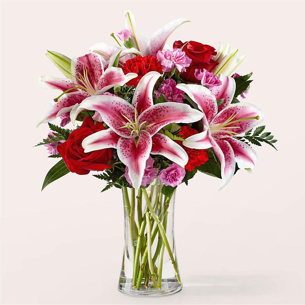 Honeymoon Mixed Floral Bouquet with Fresh Roses and Lilies