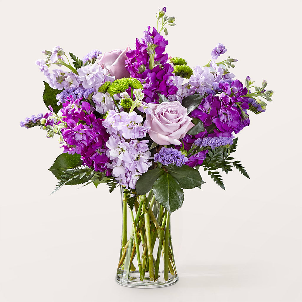 Grapeful Bouquet Fresh Purple Rose and Stock Floral Arrangement