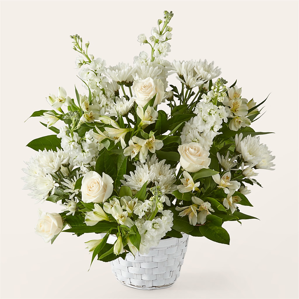 Eternal Affection White Rose and Lily Basket Floral Arrangement