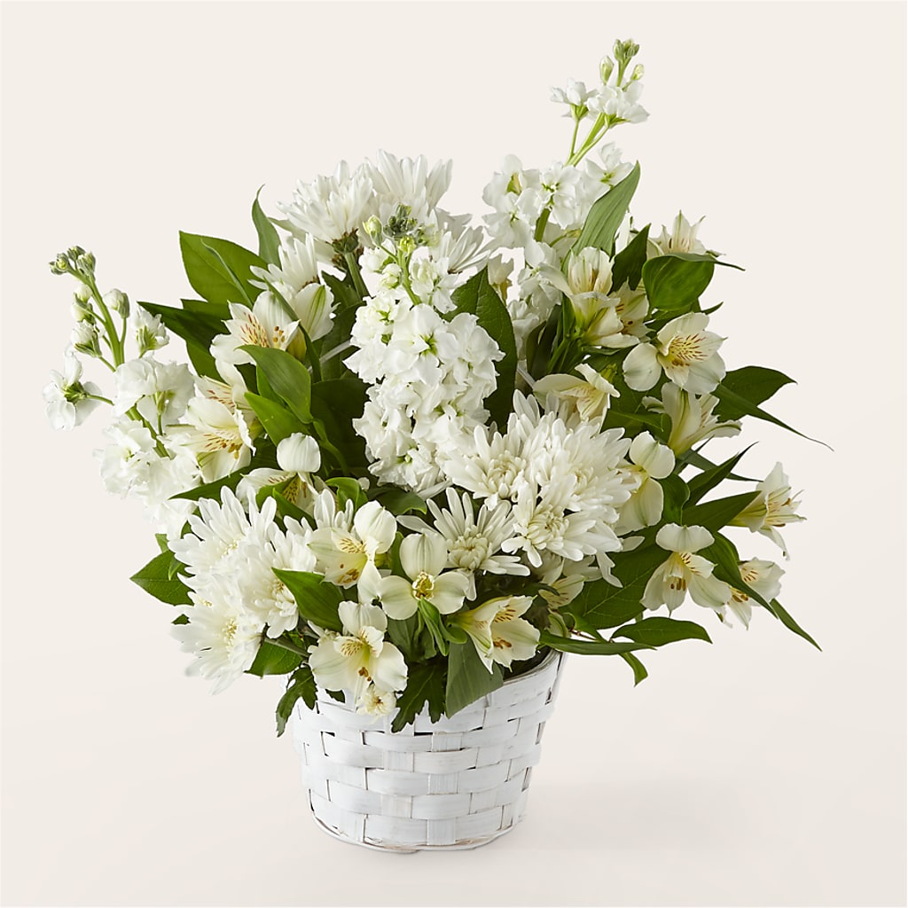 Eternal Affection White Rose and Lily Basket Floral Arrangement
