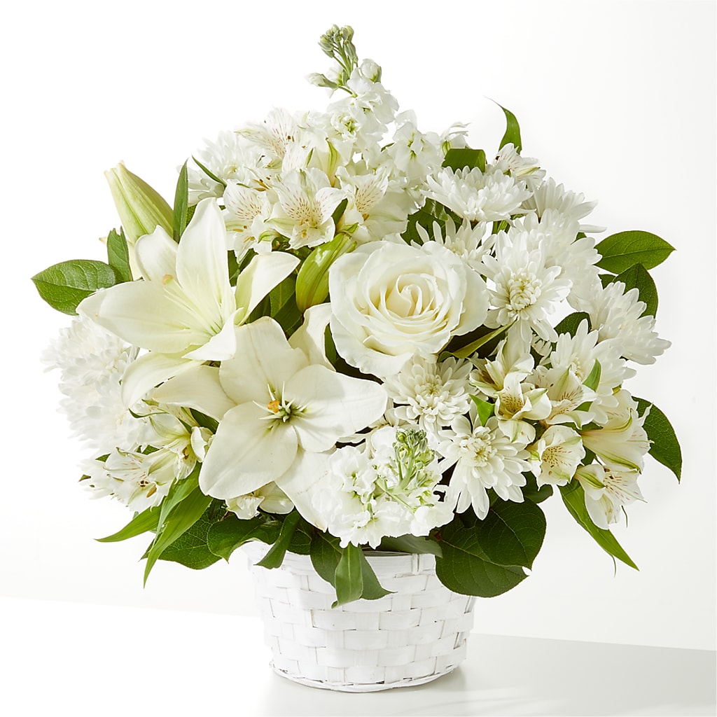 Elegant White Rose and Lily Peaceful Reflections Floral Arrangement