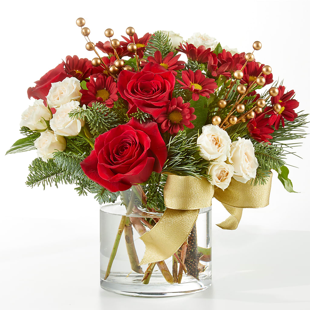 Believe Bouquet Elegant Red Rose and Daisy Christmas Floral Arrangement