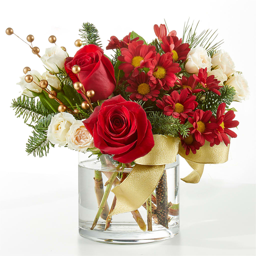 Believe Bouquet Elegant Red Rose and Daisy Christmas Floral Arrangement